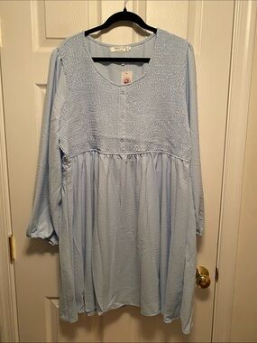 Hbeyyto Light Blue Smocked Babydoll Dress…size 4XL